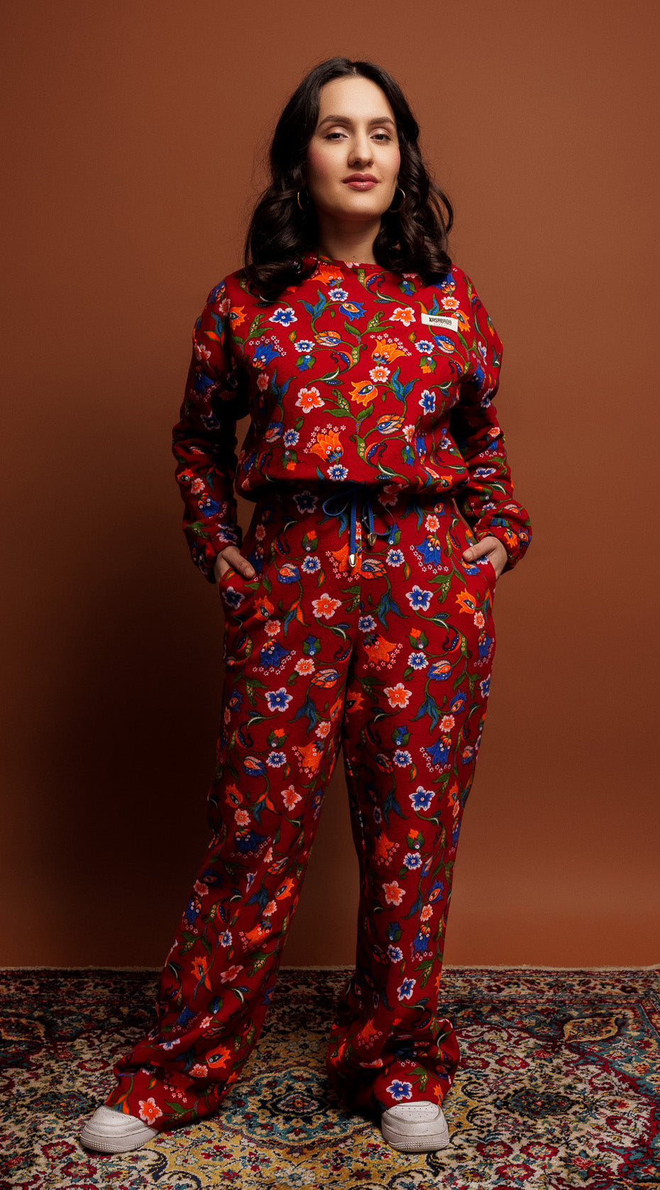 Red like Flowers wide leg pants for women